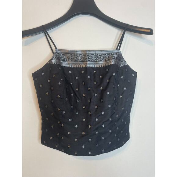 Ann Taylor Womens Silk Metallic Crop Camisole Tank Top Sleeveless Size 2P Black - Picture 1 of 4